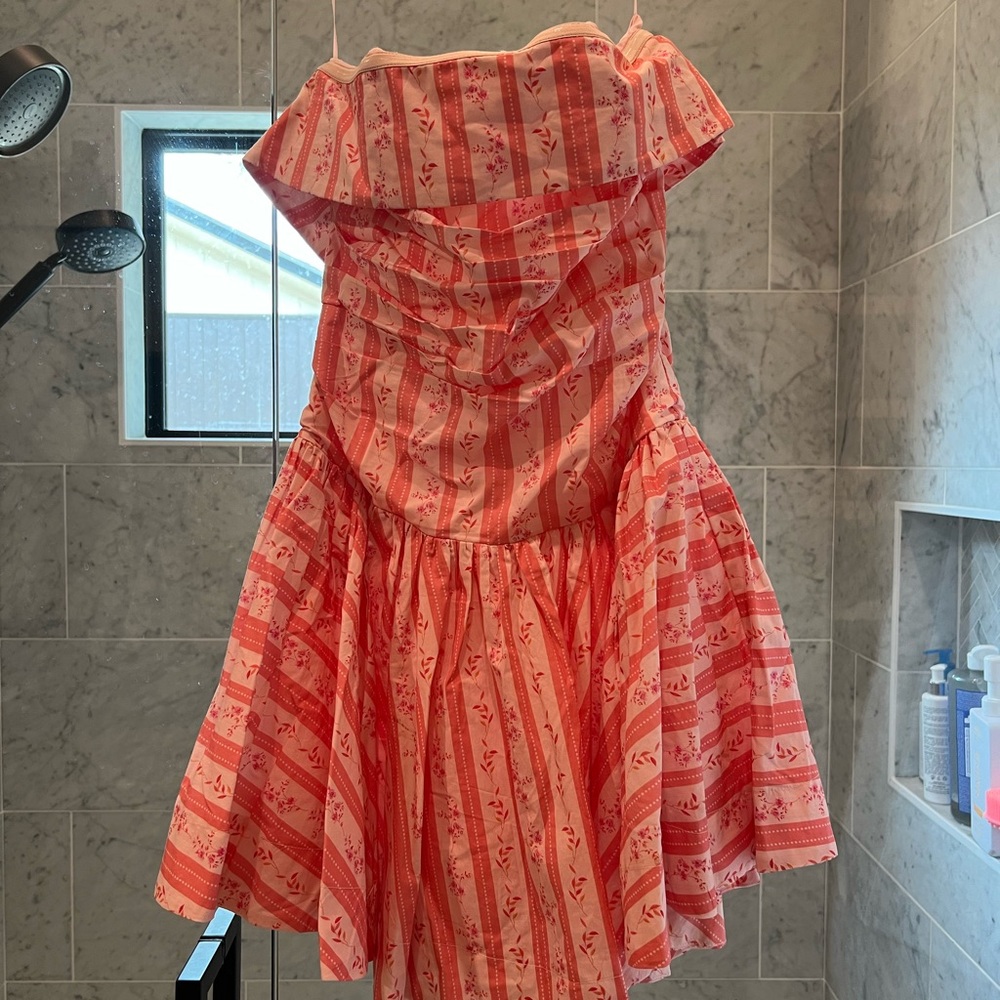 Pink and White Strapless Dress